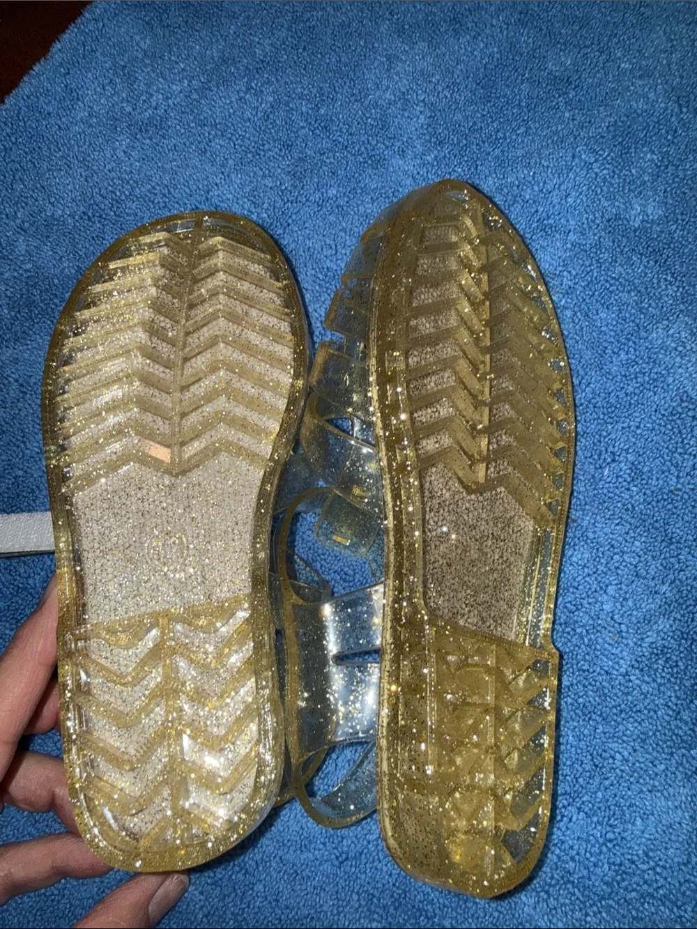 Gold Glitter Jelly Sandals - Kids Mary Jane Style